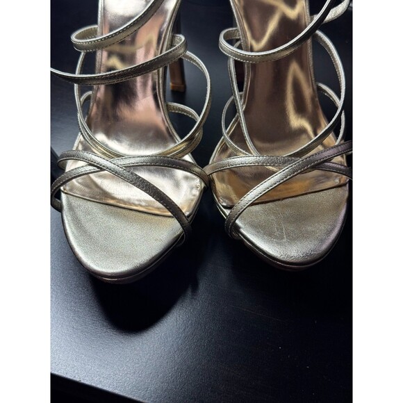 BADGLEY MISCHKA Platino Leather IDOL Strappy Bridal Wedding Heel 8.5$175 - Picture 7 of 9